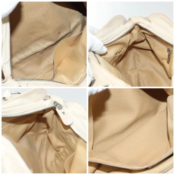 Salvatore Ferragamo Gancini Tote Bag Leather Beige Silver Auth - Picture 15 of 16